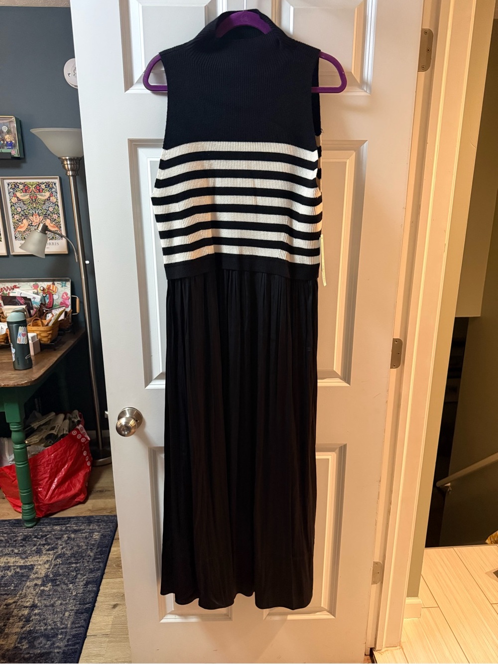 Anthropologie Black and White Striped Knit Bodice Maxi Dress